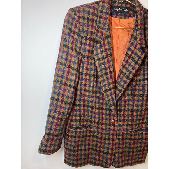 VTG Giorgio Sant'Angelo Plaid Wool Blazer Preppy Equestrian - Picture 5 of 12